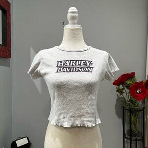 NEW Harley Davidson Vintage 90s Cropped Ruffle Flutter Babydoll Tee T Shirt Top